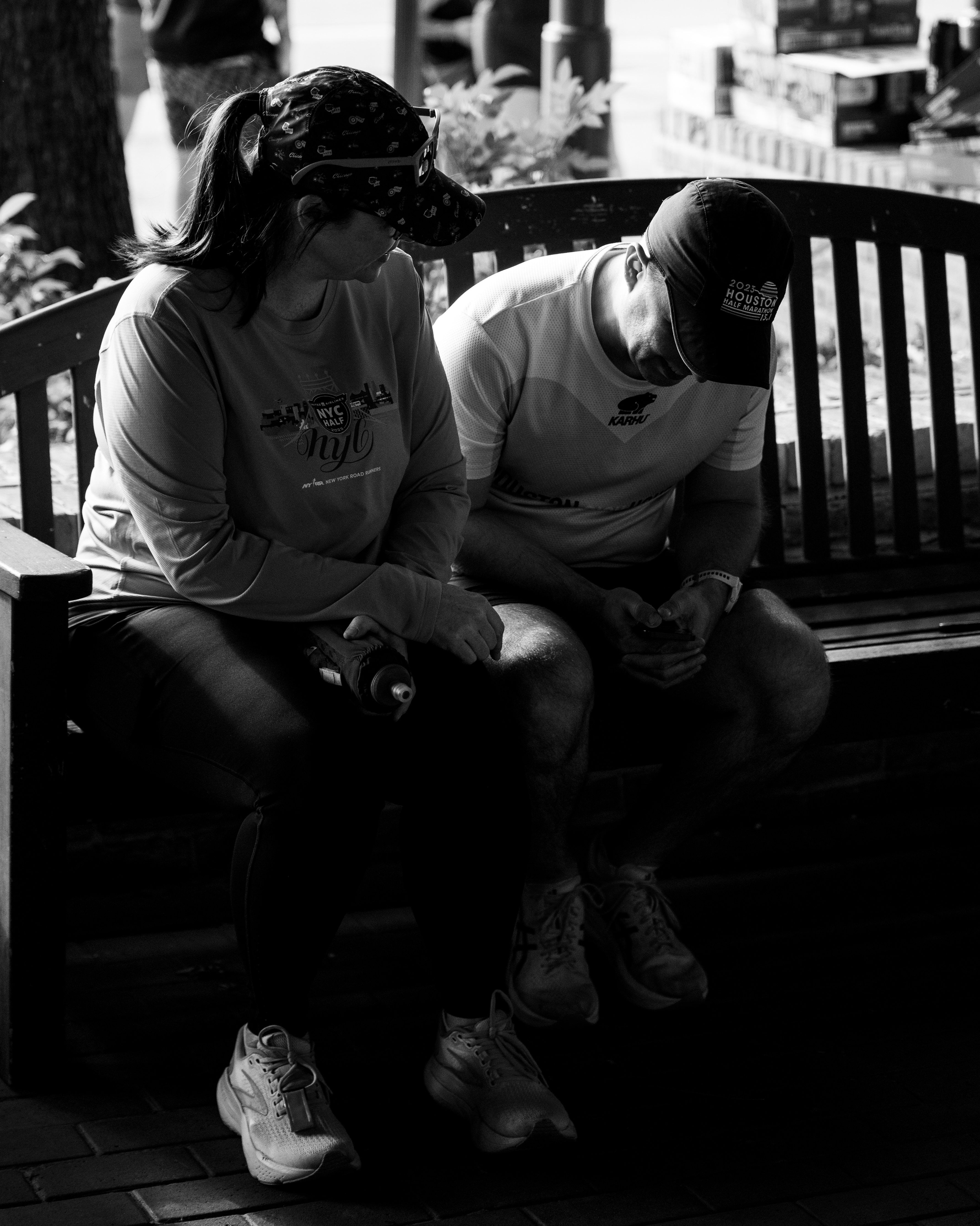 Runner bench moment black and white athlete portrait San Antonio